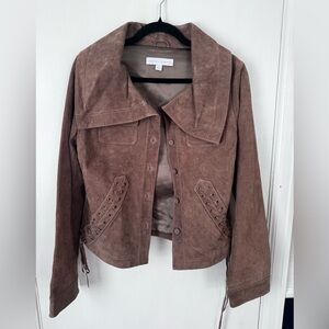 New York & Company Taupe Suede Leather Jacket